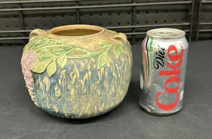 Roseville Wisteria squat vase or bowl, in fine estate condition, measures 5.25" high, from Hudson