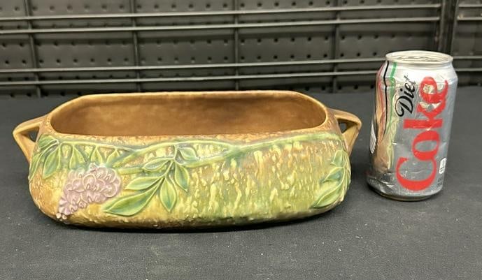 Roseville Wisteria console bowl, in very nice estate condition, measures 12" wide, a rare pattern in (1 of 6)