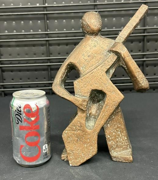 Bess Benowitz cubist bronze coated Musician figure, signed, nice condition, measures 10" high. From: Bess Benowitz cubist bronze coated Musician figure, signed, nice condition, measures 10" high. From Woodstock, N.Y. estate.