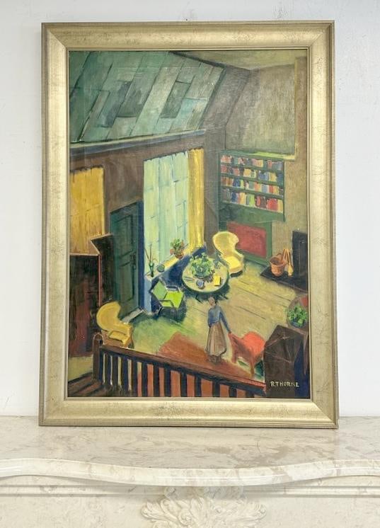 R. Thorne impressionist o/c room interior, signed lower right, from Hudson Valley estate. ( small (1 of 3)