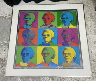 Andy Warhol portraits screen print (?) on foil like material, signed in three places, including
