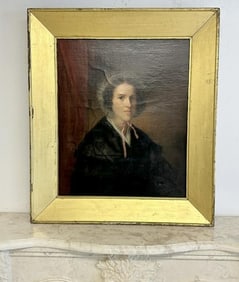 19th c portrait of a Woman in fabulous wide gilt frame of the period, painting has been relined, ans
