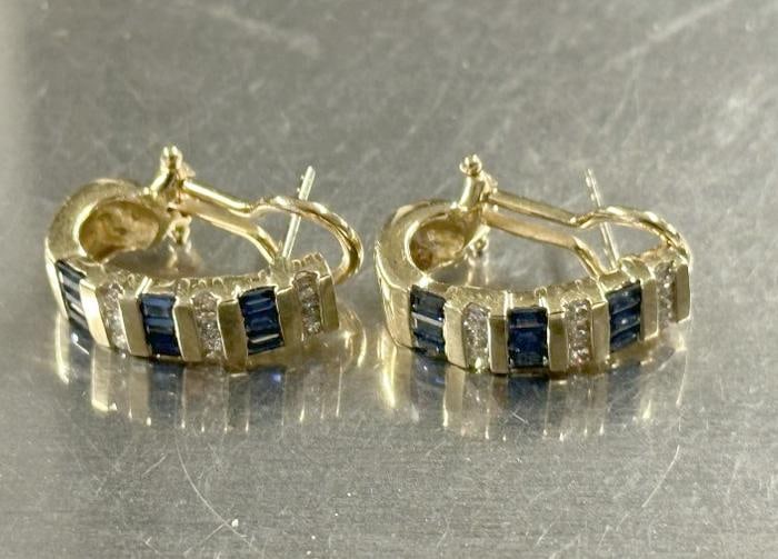 14K saphire & diamond yellow gold earrings from local estate, fine condition, weighs 5.5: 14K saphire & diamond yellow gold earrings from local estate, fine condition, weighs 5.5 pennyweights…...