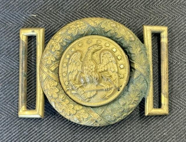USA Navy Officers regulation 1876 pattern gilt brass waist buckle…....nice old patina, just as we: USA Navy Officers regulation 1876 pattern gilt brass waist buckle…....nice old patina, just as we found it in a Hudson Valley estate. Measures 3.5" across…..