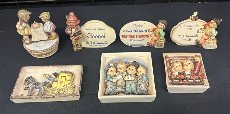 (7) Hummels from Albany, N.Y. estate, fine condition, includes (3) plaques, one wind up muscial, and: (7) Hummels from Albany, N.Y. estate, fine condition, includes (3) plaques, one wind up muscial, and (3) Retailer pieces…...