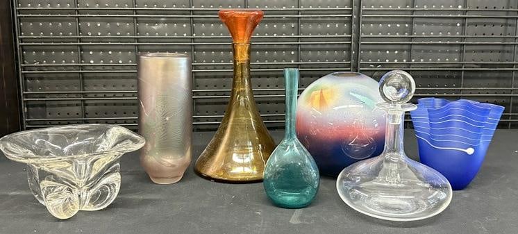 Estate lot of decorative glasswares and a contemporary round vase…..including Baccarat decanter (1 of 9)