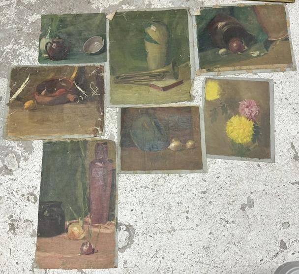 Olga T. Heese (early 20th century (7) loose o/c still lifes, not on stretchers, just how we found (1 of 6)