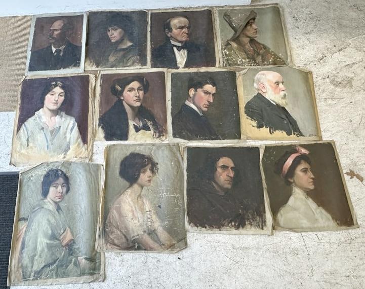 Olga T. Heese (early 20th century) (12) o/c portraits, loose canvasses, some paint flaking on some, (1 of 6)