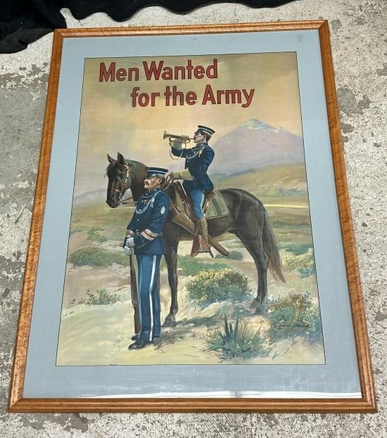WW I Recruiting Poster ( Men Wanted For The Army ), framed, bottom part of the poster is under the (1 of 2)