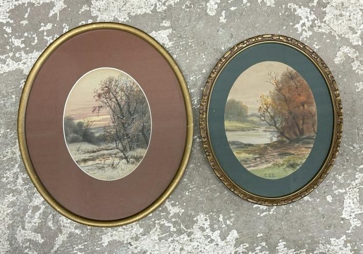 Charles Grant Davidson (1865 - 1945) (2) oval framed watercolor landscapes, fine condition, from (1 of 4)