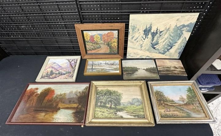 (9) estate paintings, mostly landscapes, (1) seascapes, (3) not framed, all from estate collection (1 of 8)