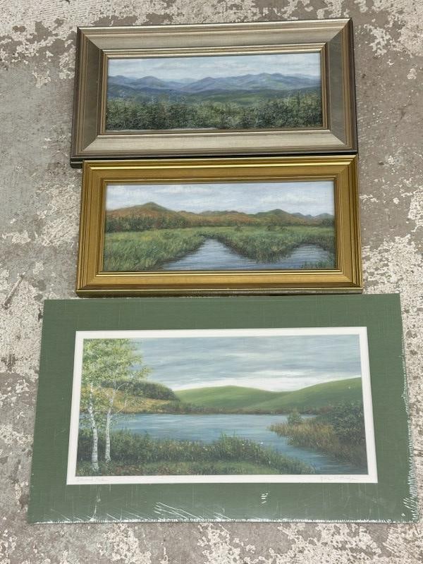 Robin Guthridge (3) landscapes including (2) pastels & (1) watercolor that isn't framed, nice: Robin Guthridge (3) landscapes including (2) pastels & (1) watercolor that isn't framed, nice condition, from Albany, N.Y. estate.To show scale the unframed one measures 13" x 21"......Robin is a nati