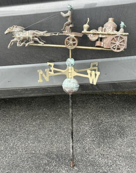 Copper Horse Drawn Fire Engine Weathervane, from estate of a Fireman family in Shandaken, N.Y. Was (1 of 4)