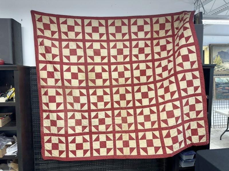 Red & White handstitched quilt, circa 1940's or so…..has some light staining, from Albany, N.Y. (1 of 1)