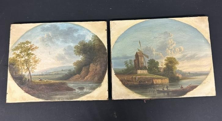 (2) o/c oval landscapes, probably late 19th century, unsigned, just as we found them in a local (1 of 5)