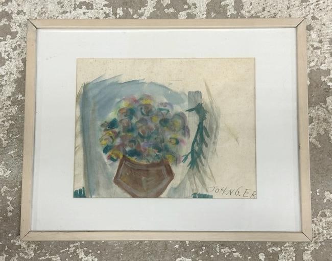 John G. Ernst (1920 - 1995) w/color still life with flowers, from Woodstock, N.Y. estate, signed (1 of 2)