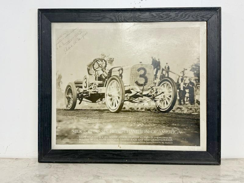 Ralph Mulford signed large race car photograph in car winning the Elgin National Trphy Race on (1 of 3)