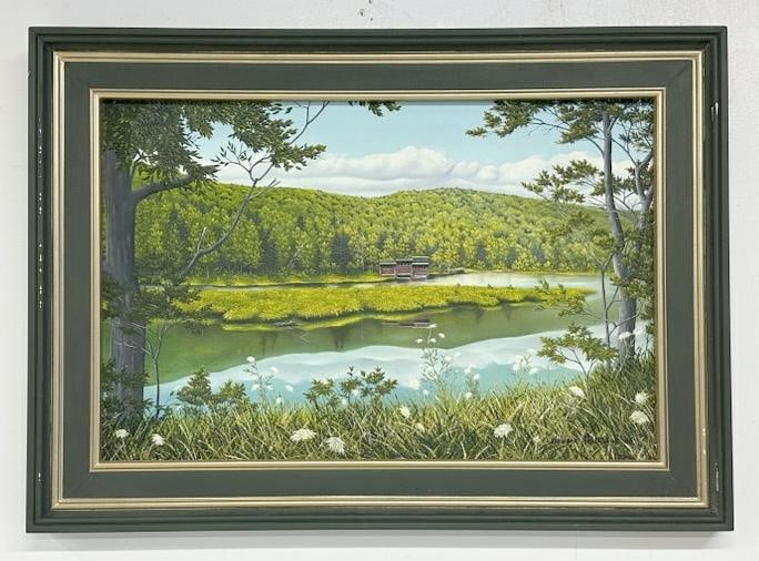 Howard Hopkins Jr. o/c landscape titled ( QUEEN AND LACE ), painting measures 20" x 30", the frame: Howard Hopkins Jr. o/c landscape titled ( QUEEN AND LACE ), painting measures 20" x 30", the frame measures 26" x 36". From Woodstock, N.Y. estate….nice estate condition.