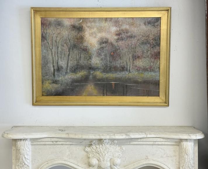 Robert Woodbury (20th century) impressionist o/b landscape, nice overall estate condition. Painting: Robert Woodbury (20th century) impressionist o/b landscape, nice overall estate condition. Painting measures 24" x 36", the frame measures 30" x 41". From the Hudson, New York estate of known Art Coll