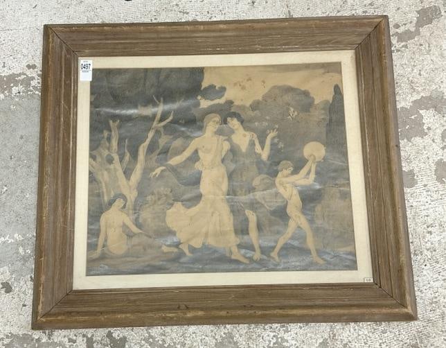 Charles Grant Davidson (1865 - 1945) pencil drawing of Maidens, signed lower left, ( has some: Charles Grant Davidson (1865 - 1945) pencil drawing of Maidens, signed lower left, ( has some creases ), measures 18" x 21.5", the frame measures 26" x 29". From the Hudson, New York estate of known A