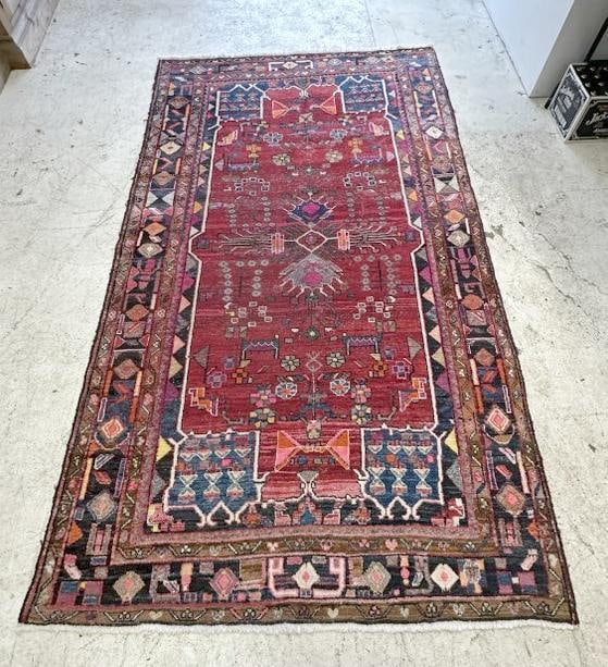 Handmade wool oriental rug, nice design, some wear in center, dos not detract from overall (1 of 3)
