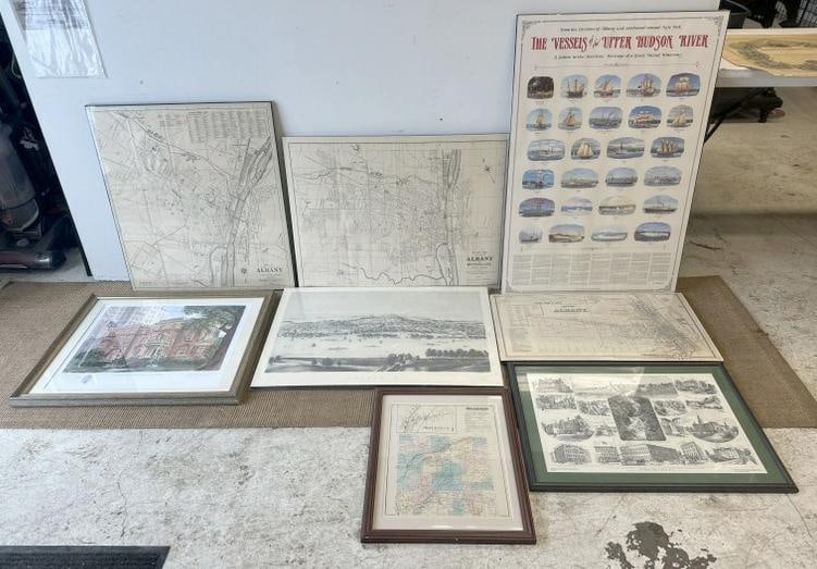 (8) pc. Estate lot, mostly ALBANY, NY related, maps, prints, (5) pieces shrink wrapped on heavy foam (1 of 9)