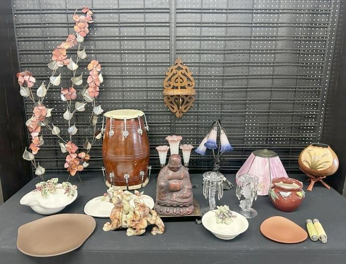 Misc. estaste lot to include contemporary lamps, lamp slag shade, jade dragon, Buddah, ceramics, (1 of 9)