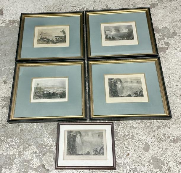 (5) early framed Hudson Valley & Niagara Falls, prints (4) same size matching frames, to include the (1 of 7)