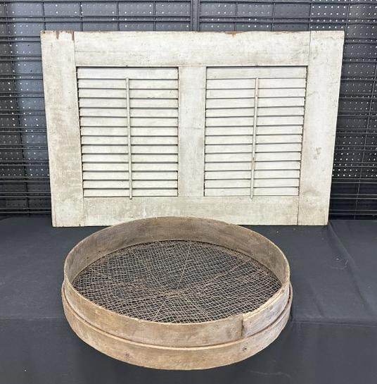 (2) pc. Estate lot including early shutter and sieve…..shutter measures 32" x 48". The shutter (1 of 1)