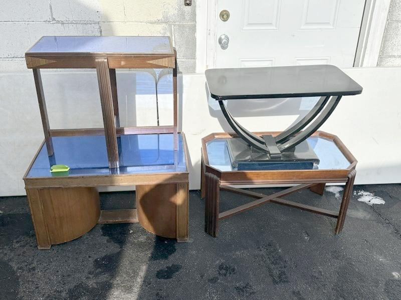 (4) Deco era tables including (3) with blue tops, with one faded almost all off, and a bar with blue (1 of 2)