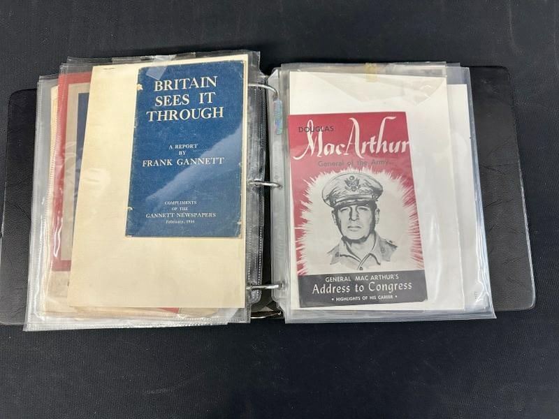 Misc. album of misc. WW II ephemera and related, good lot for a dealer to sort out….: Misc. album of misc. WW II ephemera and related, good lot for a dealer to sort out….