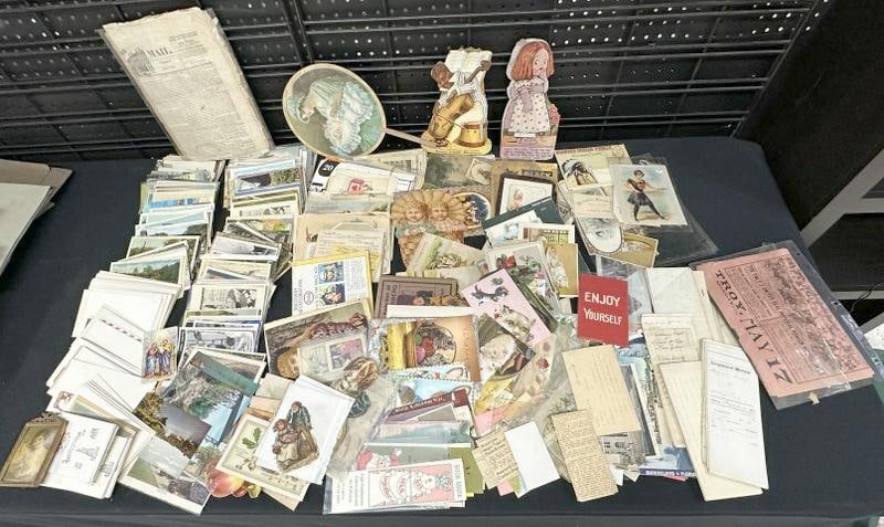 Estate lot of hundreds of older postcards, some trade cards, booklets, etc., good variety, and some (1 of 7)