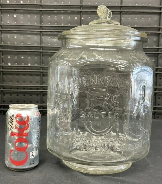 Old PLANTERS PEANUTS countertop display jar, nice overall estate condition, measures 12.5" high. (1 of 2)