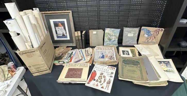 Big lot misc. ephemera to include books, sheet music and box of posters ( most all the posters are: Big lot misc. ephemera to include books, sheet music and box of posters ( most all the posters are in rough condition, travel, circus, some later reproductions ), just as we found them…..