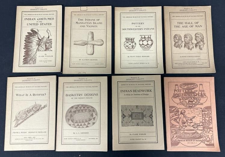 (7) Indian related & (1) not Indian - THE AMERICAN MUSEUM OF NATURAL HISTORY soft cover: (7) Indian related & (1) not Indian - THE AMERICAN MUSEUM OF NATURAL HISTORY soft cover booklets….all circa 1925 era…..nice overall condition, from estate library of Charles J. Carlotti.