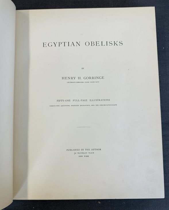 EGYPTIAN OBELISKS by Henry H. Gorringe, Copyright 1882, nice overall condition. From estate library (1 of 10)