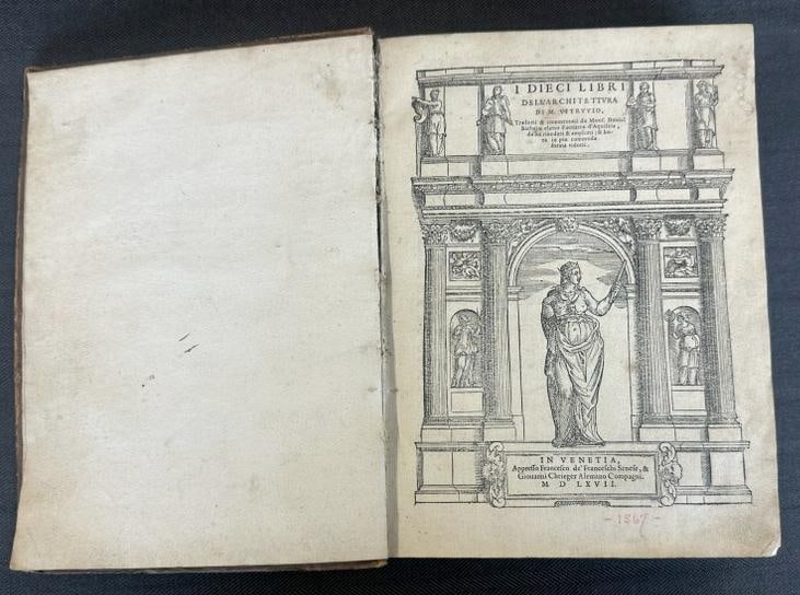 1567 Italian Architecture Book ( I DIECI LIBRI DELL'ARCHITE TTVRA ), from estate library of Charles (1 of 12)