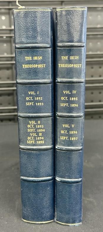(2) nicely bound volumes - ( THE IRISH THEOSOPHIST ), Volumes 1-6, starting with Volume I, Number I: (2) nicely bound volumes - ( THE IRISH THEOSOPHIST ), Volumes 1-6, starting with Volume I, Number I dated October 1892-September 1893. From estate Library of Charles J. Carlotti. Nice clean condition,