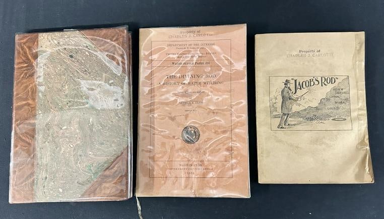 (4) early books regarding ( DIVINING RODS ), (2) softcover, one hardcover, from estate library of: (4) early books regarding ( DIVINING RODS ), (2) softcover, one hardcover, from estate library of Charles J. Carlotti.