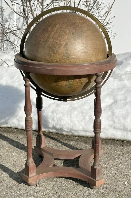 SCHEDLER'S TERRESTRIAL 20" diameter floor globe, in nice found estate condition, nice original: SCHEDLER'S TERRESTRIAL 20" diameter floor globe, in nice found estate condition, nice original condition wood base, from estate of Charles J. Carlotti. Circa 1900 base measures 31.5" high, with globe
