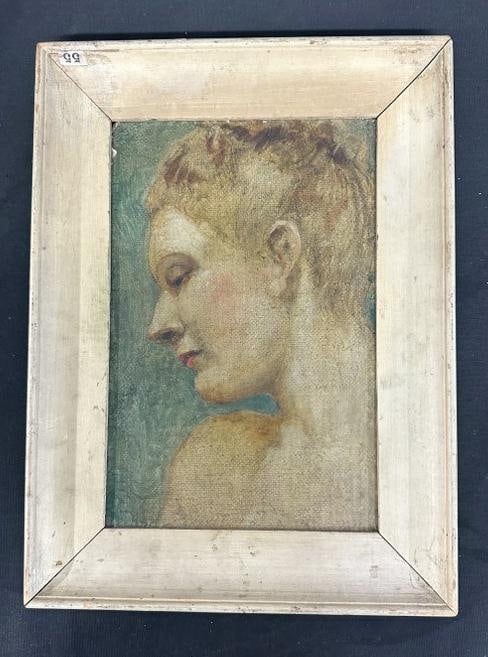 Franklin Zell Heuston (1880-1966) o/b portrait of Woman, circa 1940's, painting measures 12" x 8",: Franklin Zell Heuston (1880-1966) o/b portrait of Woman, circa 1940's, painting measures 12" x 8", frame measures 16" x 12". This painting is directly from the Artist's estate, we are selling for his