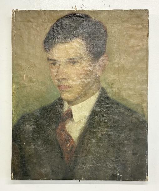 Franklin Zell Heuston (1880-1966) o/c portrait of a young Man, signed on back, some crackling paint,: Franklin Zell Heuston (1880-1966) o/c portrait of a young Man, signed on back, some crackling paint, painting measures 20" x 16". This painting is directly from the Artist's estate, we are selling for