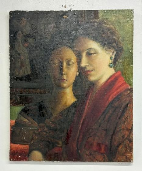 Franklin Zell Heuston (1880-1966) o/b titled ( THE PORTRAIT AND THE BUST ), signed lower right,: Franklin Zell Heuston (1880-1966) o/b titled ( THE PORTRAIT AND THE BUST ), signed lower right, circa 1940's, painting measures 22" x 18.25". This painting directly from the Artist's estate, we are se