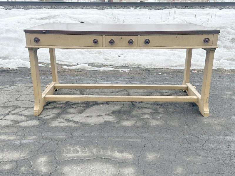 Very nice circa 1930's work table with (3) drawers, structurally sound, top nice and clean, from (1 of 4)