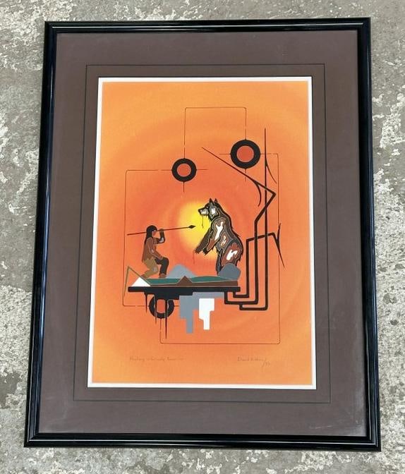 David B. Williams (1947 - 2009) gouache on paper titled ( ( HUNTING A GRIZZLY BEAR ), signed and (1 of 4)