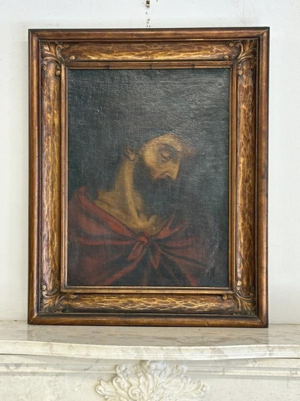 18th c (?) o/c of Biblical Scene ( "ECCE HOMO" ), "Behold the Man", The scene depicts Jesus Christ: 18th c (?) o/c of Biblical Scene ( "ECCE HOMO" ), "Behold the Man", The scene depicts Jesus Christ with a crown of thorns and red robe, as presented by Pontius Pilate to the crowd before his crucifixi