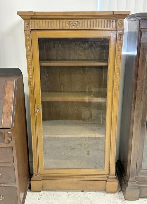 Circa 1910 one door bookcase, with hidden drawers on top and bottom, the drawer on the top needs (1 of 3)