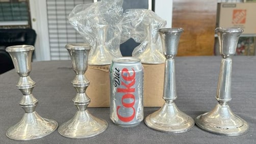 (3) pairs DUCHIN sterling silver weighted bottom candlesticks, including a pir in original packaging