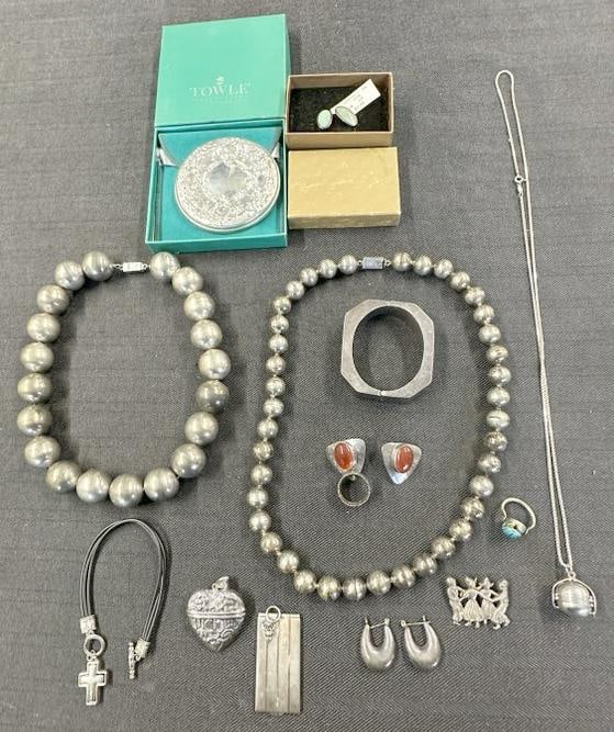 Estate lot vintage and some contemporary sterling silver jewelry, some wonderful necklaces, one (1 of 10)