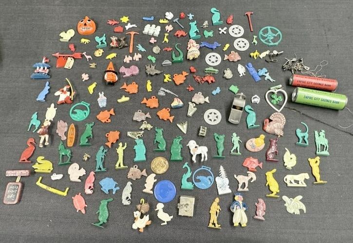 Quantity of Cracker Jack prizes, small plastic and a few charms, etc. Found in drawers all (1 of 7)